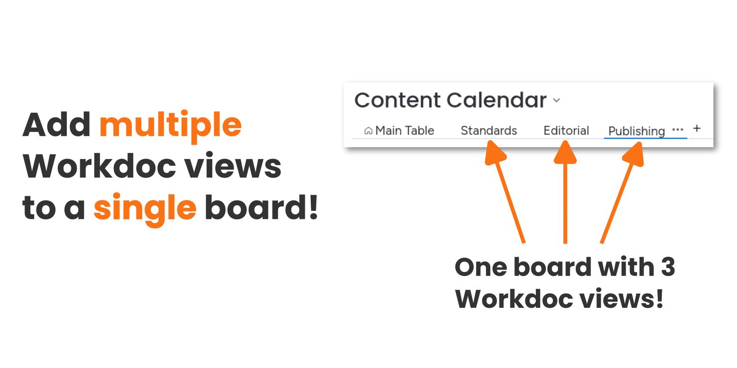 Add as many Workdocs as you want to your board! Add multiple workdoc views to a single board in monday.com