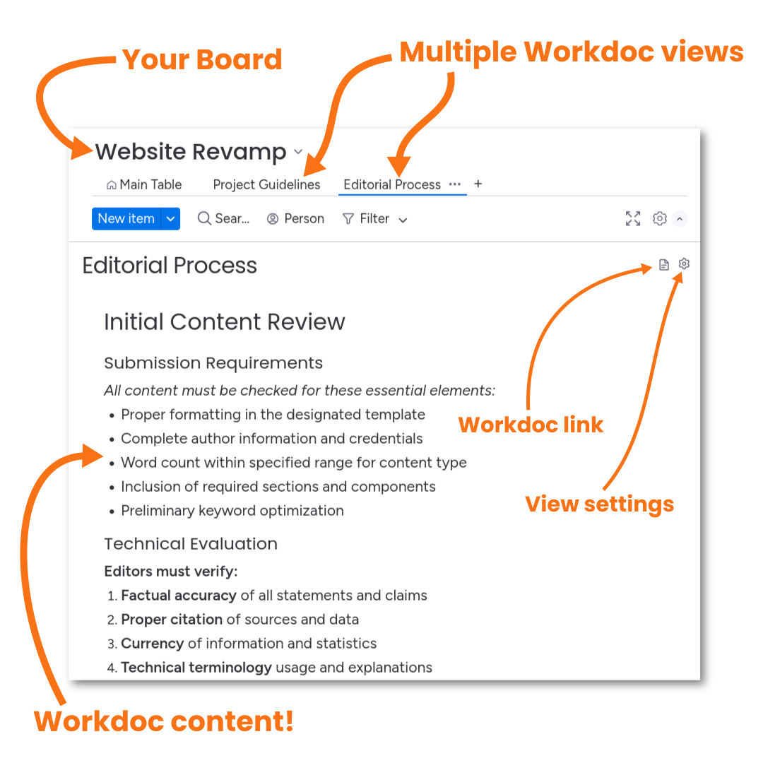 Docs in Board View monday.com app